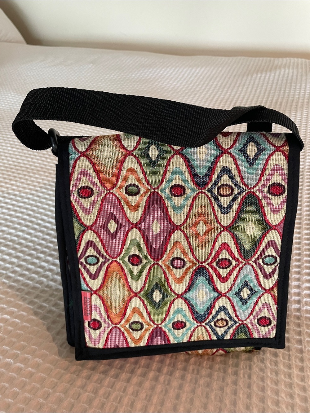 Design Studio, from Girona, Spain.  Geometric Tapestry Crossbody Bag